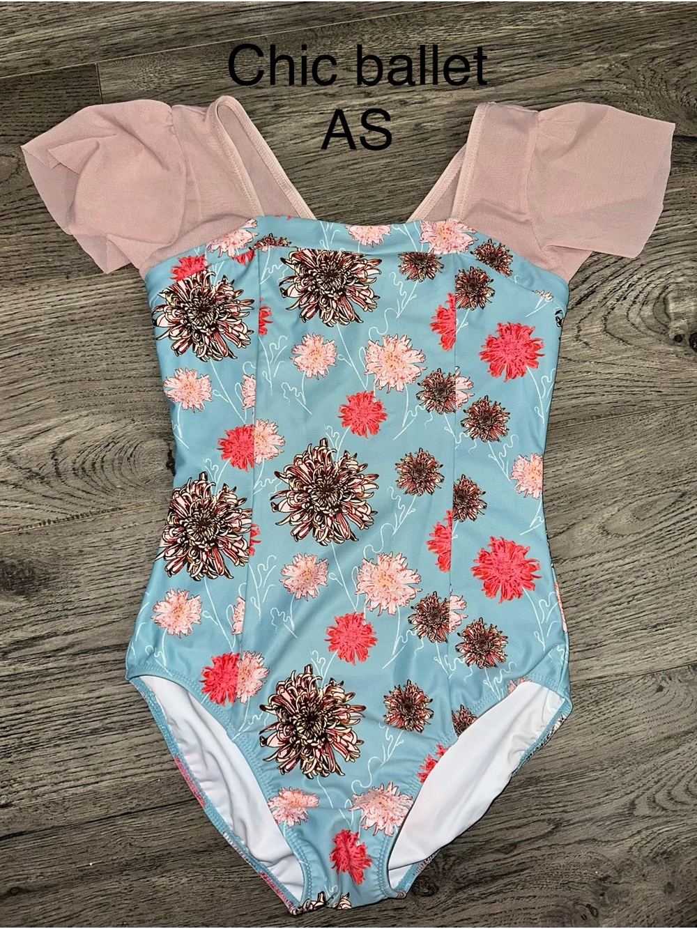 chic Blue Floral Bodysuit with Pink Mesh Sleeves
